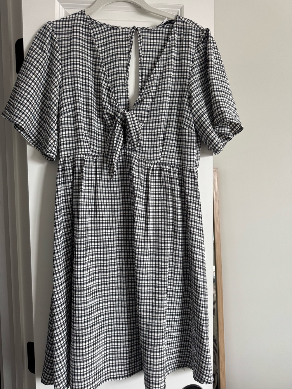 Black & White Gingham Tie-Front Midi Dress